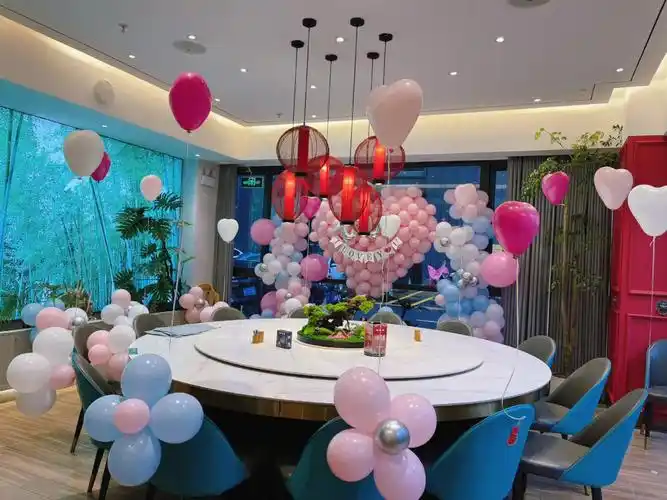 餐厅包间生日布置惊喜布置马卡龙色系布置