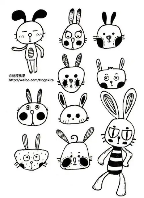 小动物简笔画素材集,猫兔熊猪简笔画