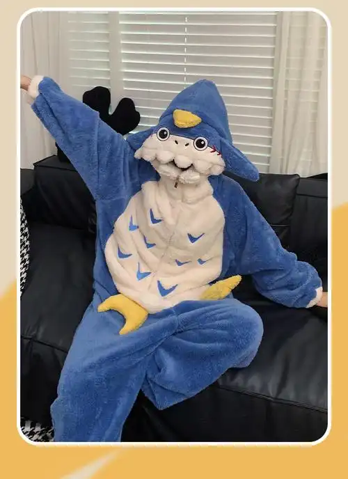 群文件冬季6,新款女士连体睡衣长毛绒卡通鲨鱼连体衣连帽家居服 - 17