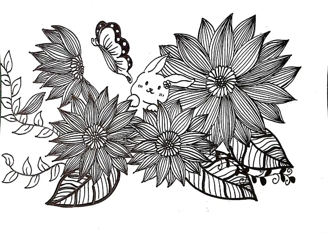 花线描创意画 #线描#黑白装饰画 #花#画画教程  - 抖音