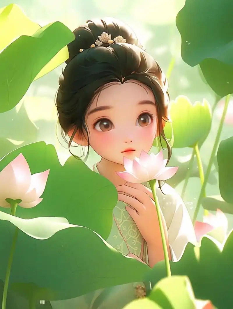可爱的荷花女孩头像|古风汉服小女孩壁纸