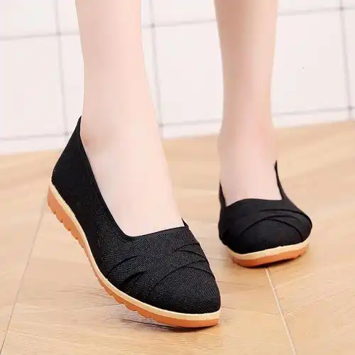 骆驼潮老北京布鞋女妈妈鞋纯色格子牛筋底浅口鞋平底单鞋休闲舒适奶奶