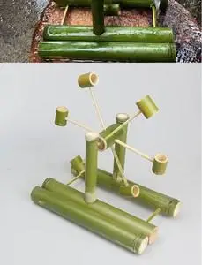 手工定制竹子做的水轮车小模型竹水车儿童戏水竹制玩具传统复古代