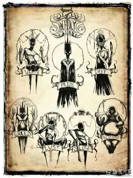 七宗罪纹身图案及手稿饱含宗教意义的经典纹身