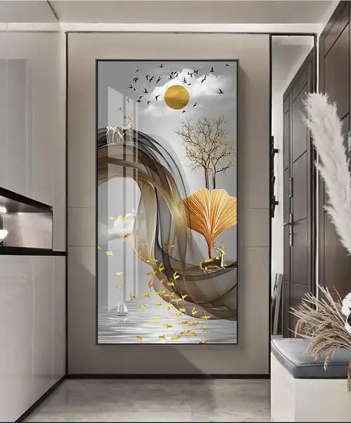 入户门玄关装饰画欧式轻奢走廊竖版抽象壁画简约现代大气楼梯挂画