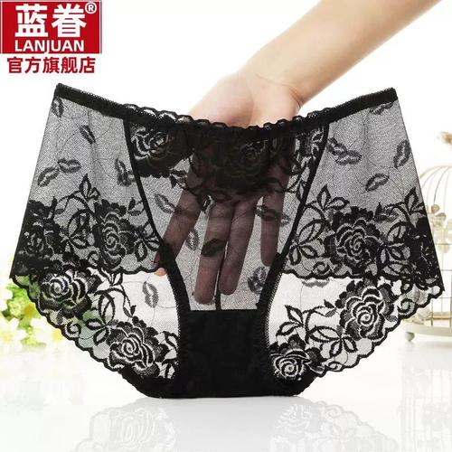 女蕾丝性感新款中腰无痕夏季网纱薄款透气冰丝女士三角裤超薄内裤