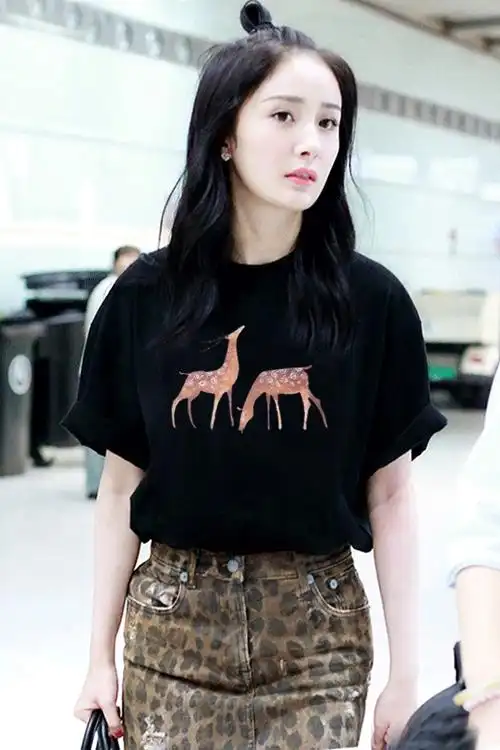 杨幂ins潮明星同款黑色印花小鹿短袖t恤女宽松百搭上衣夏