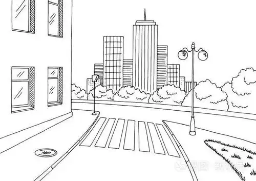 街路图形黑色白色城市景观素描图矢量