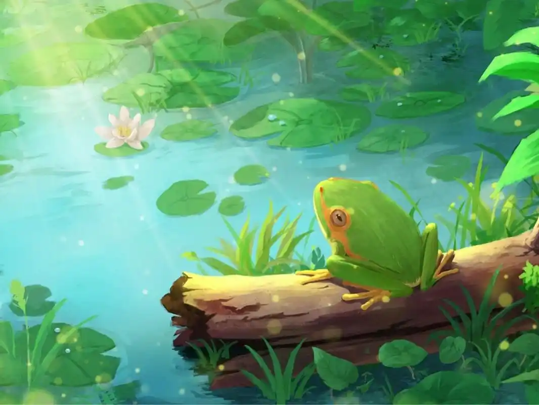 插画|夏天里的荷塘风景 夏日一只青蛙独坐池塘哇哇哇哇909090