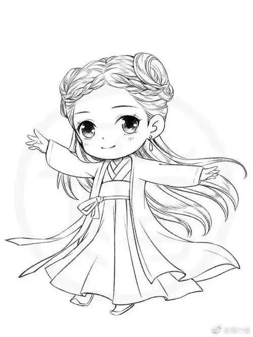 动漫人物简笔画q版少女古装铅笔画