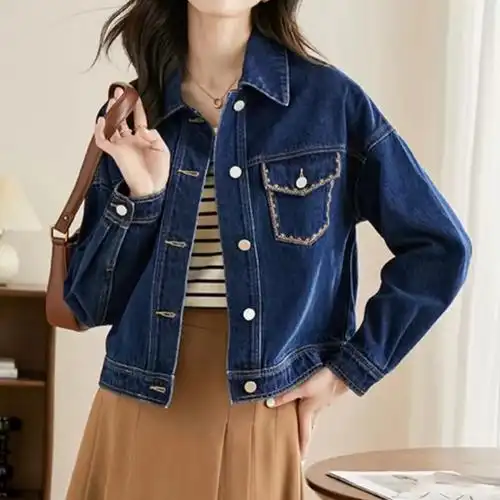 牛仔外套女短款2024秋季包邮小个子感刺绣夹克上衣