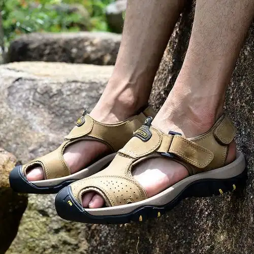 男包头2017新款夏季透气户外运动休闲鞋凉鞋新款沙滩鞋真皮男士子