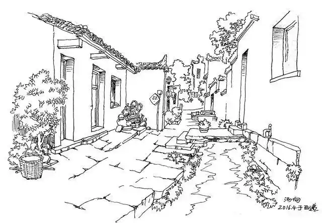 绘画入门基础|古镇风景钢笔速写作品