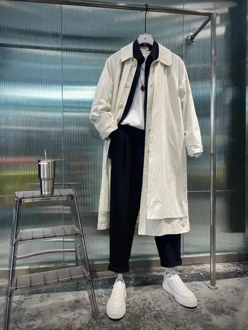 ootd男士春款简约高级韩系风衣穿搭