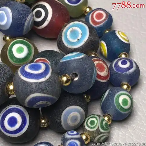 回流老琉璃蜻蜓眼佛珠项链尺寸约:最大9毫米最小16