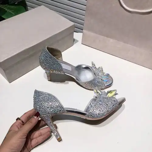 灰姑娘高跟鞋女款夏季新款水晶鞋镶钻气质婚鞋鱼嘴凉鞋宴会派对