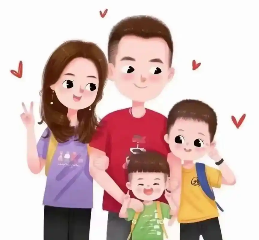 全家福卡通头像四口人两个儿子 - 抖音