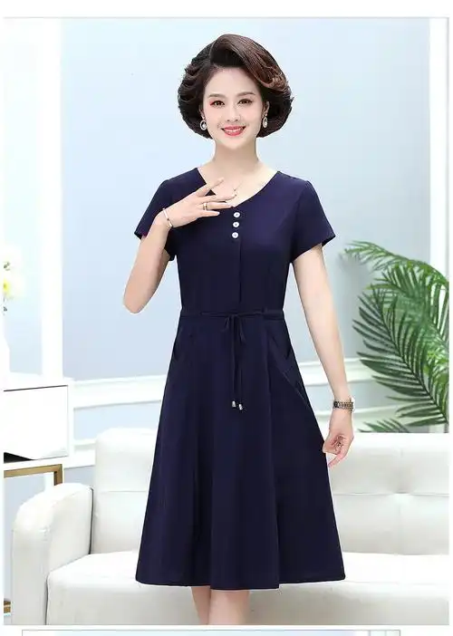 称美中老年女装夏装短袖连衣裙405060岁新款中年妈妈装夏季裙子中长款