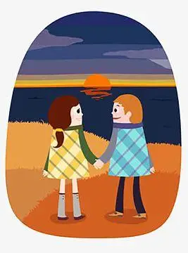 男女朋友看日落