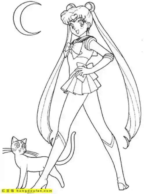 12张为正义而战的美少女战士月野兔卡通涂色图片-红豆饭小学生简笔画