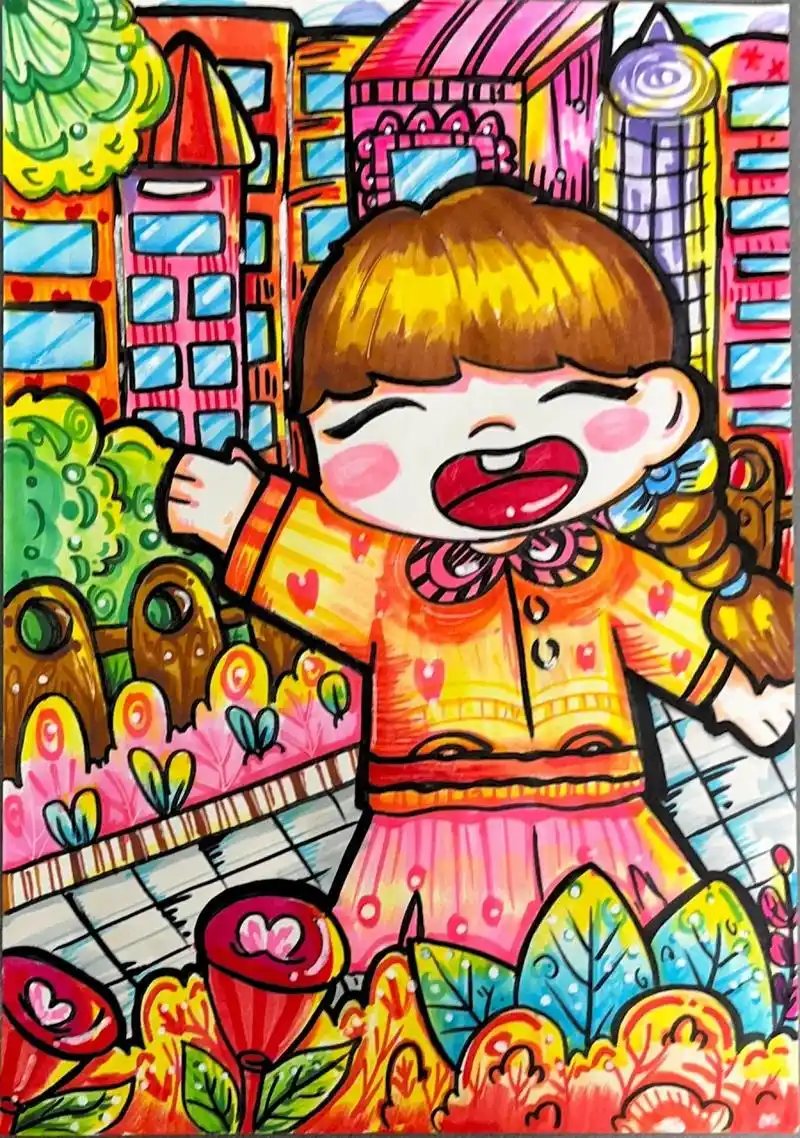 学前教育幼师儿童主题画《美丽的城市》