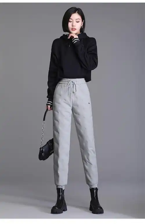 桓远高端轻奢裤女外穿卫裤黑白灰新款高腰休闲保暖加绒加厚卫裤黑色s