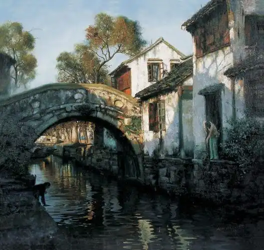 0414 水乡 布面油画