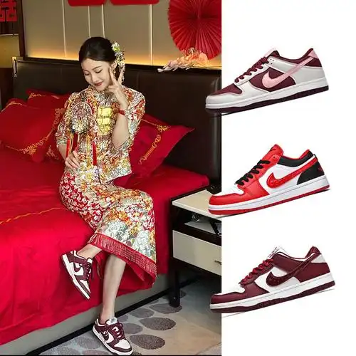 莆田aj女鞋正品结婚鞋酒红板鞋男款鞋红色情侣一对婚鞋女士新娘鞋