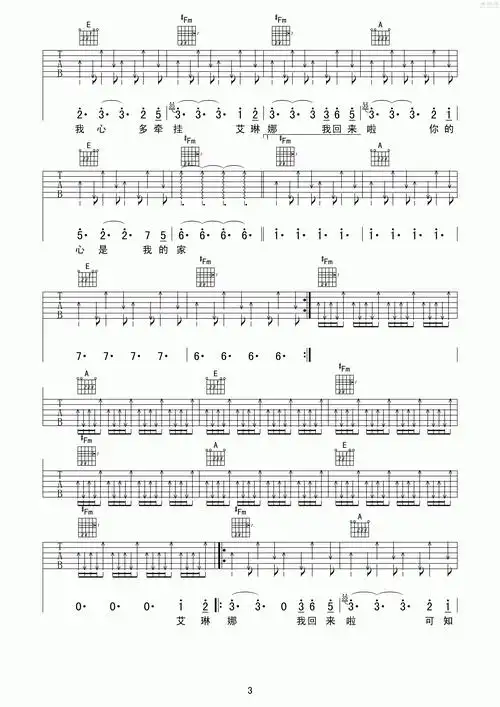 动力火车艾琳娜弹唱吉他谱