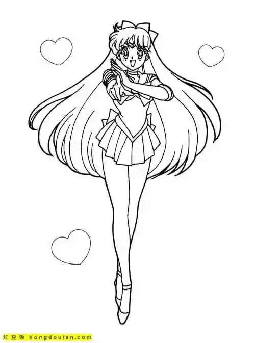 11张公主与王子二次元美少女战士卡通填色图片-红豆饭小学生简笔画