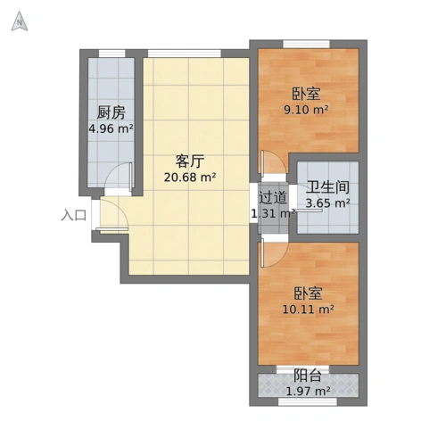 北京市朝阳区 北辰福第二号院小区2室1厅1卫 86m05-v2户型图 - 小区