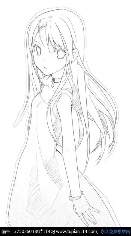 日本美少女侧身简笔画