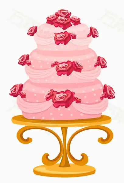 卡通粉色玫瑰三层结婚蛋糕