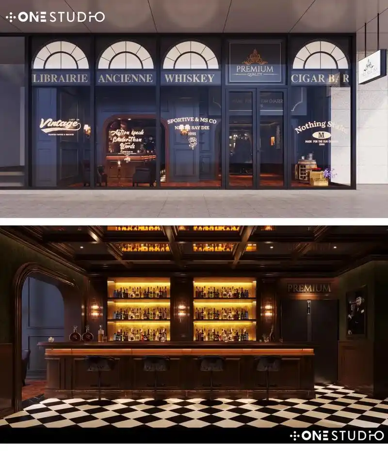 复古英伦风格酒吧雪茄吧咖啡店装修设计.