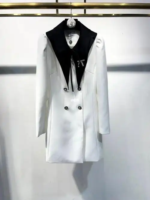 ootd香奈儿春装黑白拼接西服连衣裙外套