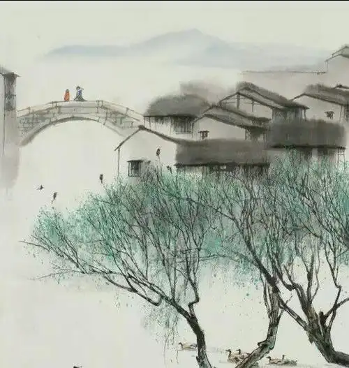 吴门画笔下的小桥流水,淡雅有情调,朦胧生意境,如配上一曲三弯的弹词