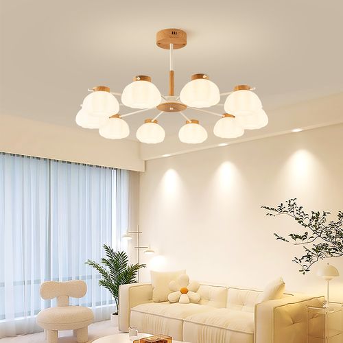 雷士照明奶油风客厅吊灯原木风现代简约客厅主灯餐厅灯具泡芙吊灯