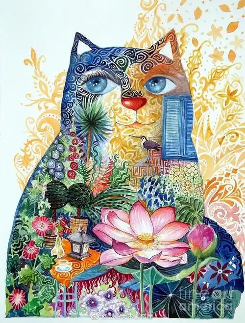 创意儿童画素材分享|色彩和造型的表现#每日一画##水彩##猫##儿童教育