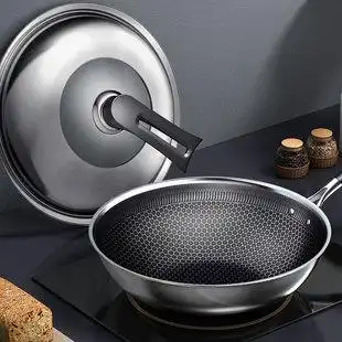 康巴赫32cm炒锅 304不锈钢全蜂窝二代持家款燃气灶电磁炉通用炒锅