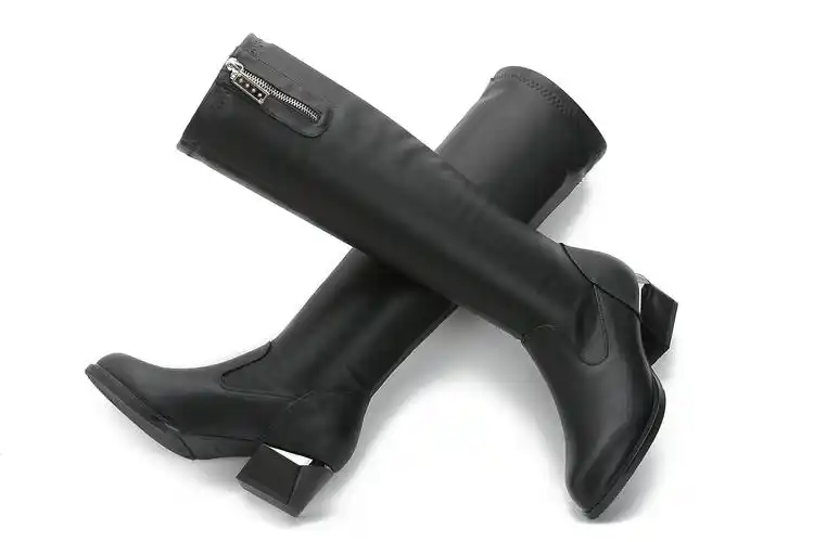 秋冬新款长靴女水兵舞表演显瘦百搭黑色高筒靴子真皮不过膝长筒靴