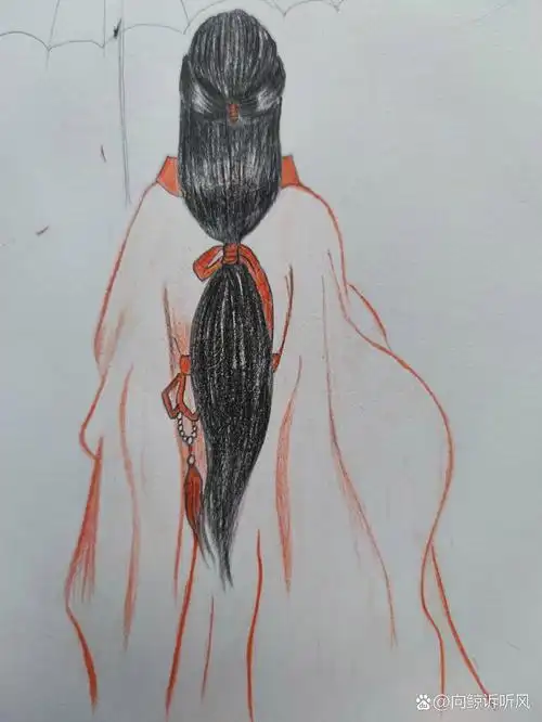 自学彩铅画/10 古风美人背影3