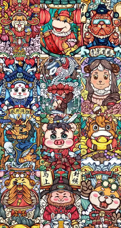 十二生肖主题国潮插画组合