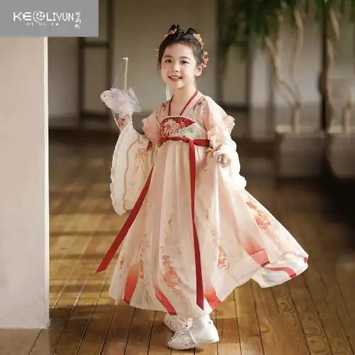 可莉允女童汉服改良儿童中国风古装超仙连衣裙小女孩古风唐装襦裙春