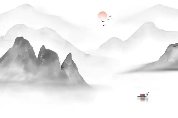 山水插画 水墨 山水 插画类横版古风中国风唯美山水风景