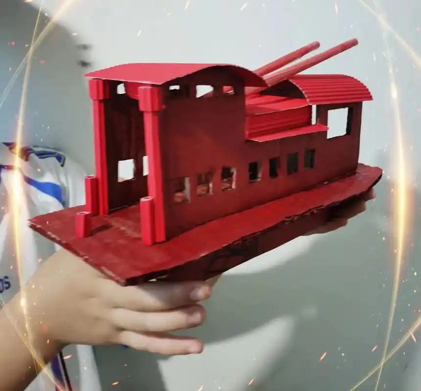 革命红船手工制作废物利用纸箱小学生手工