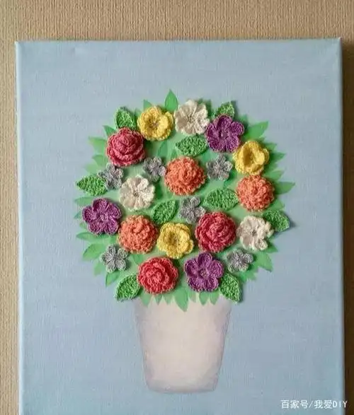毛线花朵装饰画,钩编手艺人这样玩,非常有才华和创意!附教程