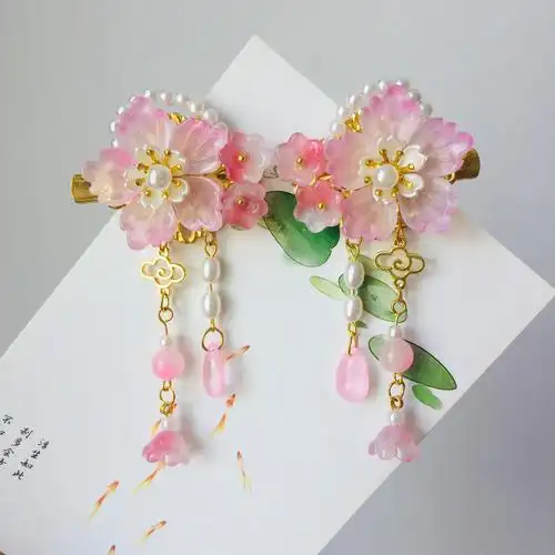 汉服头饰女儿童中国风步摇流苏发卡女童超仙公主古装花朵发夹头饰