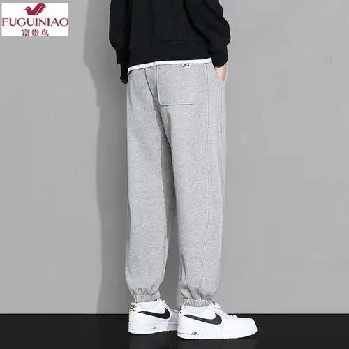 富贵鸟fuguiniao灰色卫裤青少年男秋季宽松束脚运动裤新款潮流休闲裤