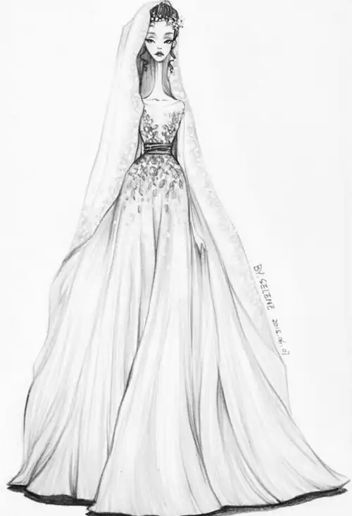 【笔尖时尚—黑白线条】手绘插画 素材 设计稿 手绘婚纱 不要:周姝