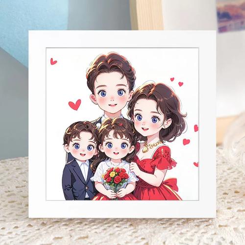 全家福钻石画2024年新款一家四口卡通满钻手工diy自己做小件挂画